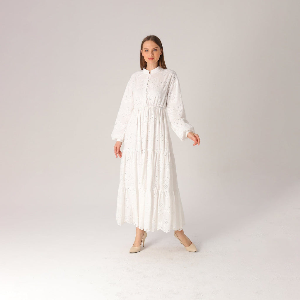 White Long Sleeve Eyelet Maxi Dress ...